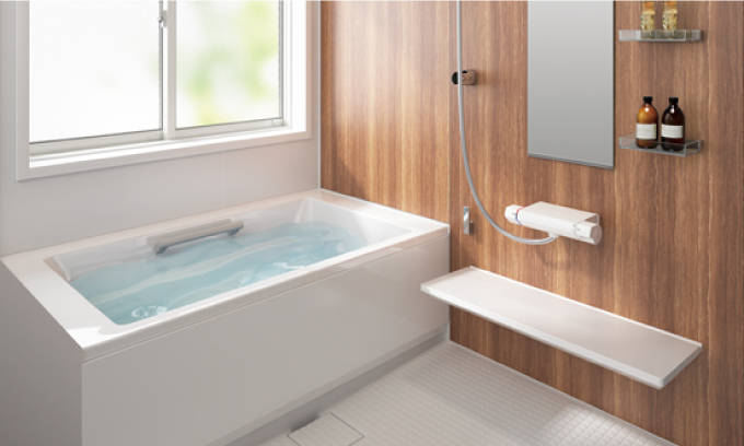 タイル貼りの浴室から、お掃除しやすく保温効果も高いバスルームへ！